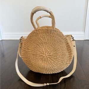 Clare V woven raffia bag top handle bag with strap
